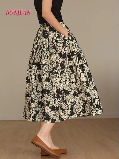 2023 Νέα 100% βαμβακερή φούστα με στάμπα Half Plus Size 4XL μήκους με ελαστική μέση στάμπα μεγάλη κούνια φούστα