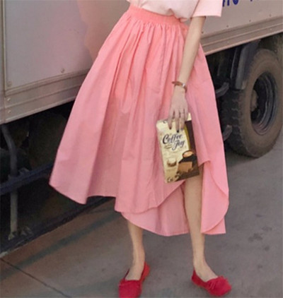 Fusta șic din bumbac asimetrie, in, femei, față, scurtă, spate, plus, fuste coreene, primăvară, toamnă, fuste lungi vintage pentru femei