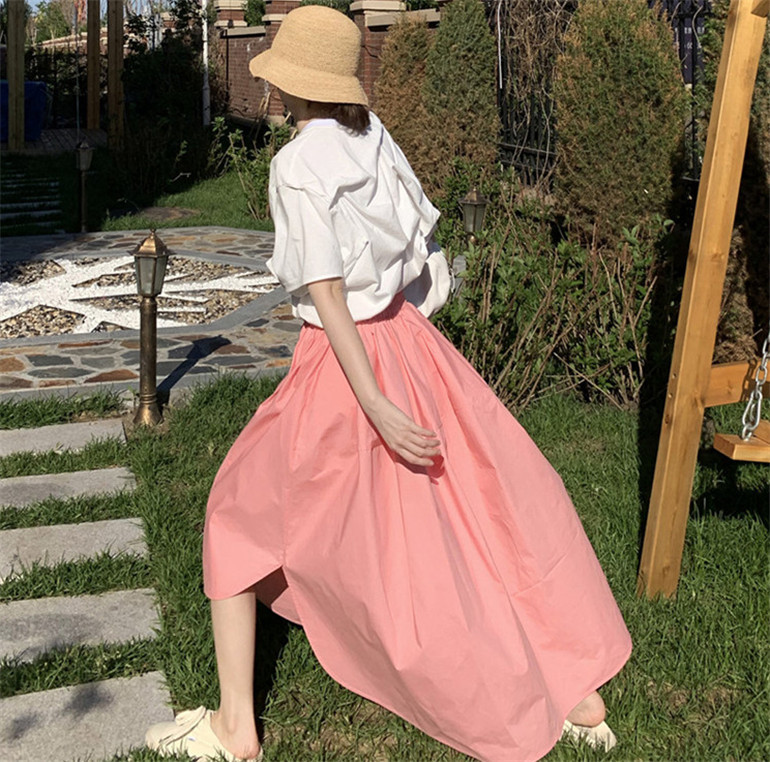 Fusta șic din bumbac asimetrie, in, femei, față, scurtă, spate, plus, fuste coreene, primăvară, toamnă, fuste lungi vintage pentru femei