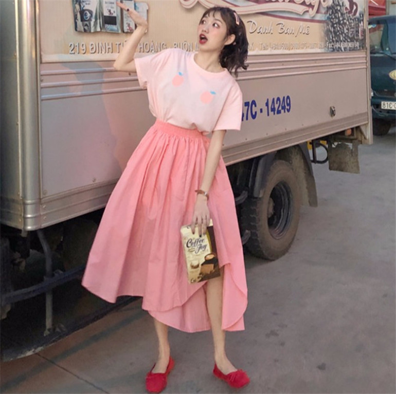 Fusta șic din bumbac asimetrie, in, femei, față, scurtă, spate, plus, fuste coreene, primăvară, toamnă, fuste lungi vintage pentru femei