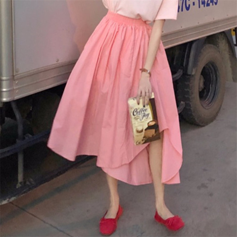 Fusta șic din bumbac asimetrie, in, femei, față, scurtă, spate, plus, fuste coreene, primăvară, toamnă, fuste lungi vintage pentru femei