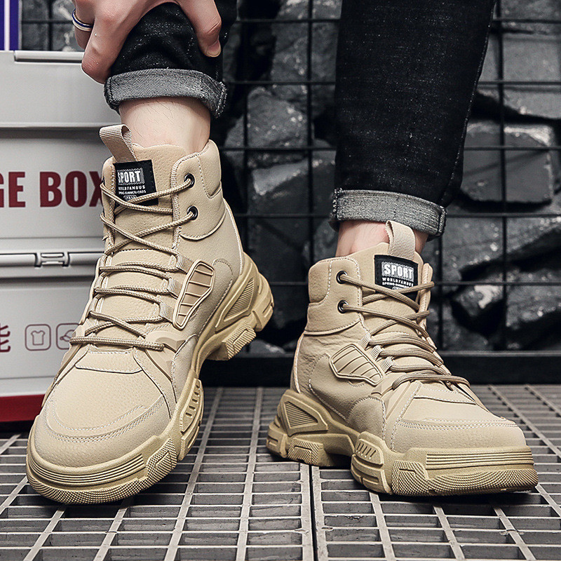 Jeseň a zima 2023 Nové dizajnérske pánske čižmy na platforme Módne ležérne anglické vysoké členkové čižmy Jednofarebné topánky pre mužov