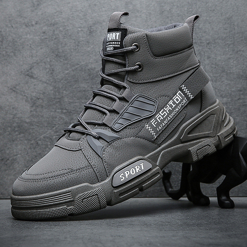 Jeseň a zima 2023 Nové dizajnérske pánske čižmy na platforme Módne ležérne anglické vysoké členkové čižmy Jednofarebné topánky pre mužov