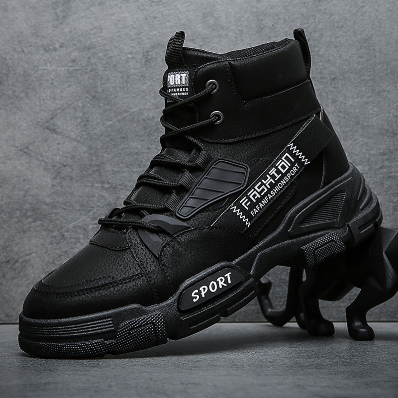 Jeseň a zima 2023 Nové dizajnérske pánske čižmy na platforme Módne ležérne anglické vysoké členkové čižmy Jednofarebné topánky pre mužov