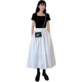 Korėjos elegantiškas vientisos medvilnės sijonas 5XL 6XL Didelio dydžio pavasario moteriški gatvės drabužiai Raudona juoda aukšto juosmens mokyklinis sijonas Vasariniai sijonai