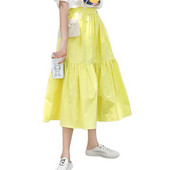 Vruća rasprodaja kvalitetnih pamučnih lanenih suknji, Autunm Plisirane duge maksi suknje veće veličine Ljetne školske suknje žuto bijele