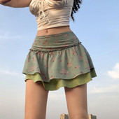 Fusta bust vintage Y2K Femei Fete Imprimare florală retro cu două straturi de îmbinare Fusta scurtă pe jumătate pentru cumpărături de întâlniri