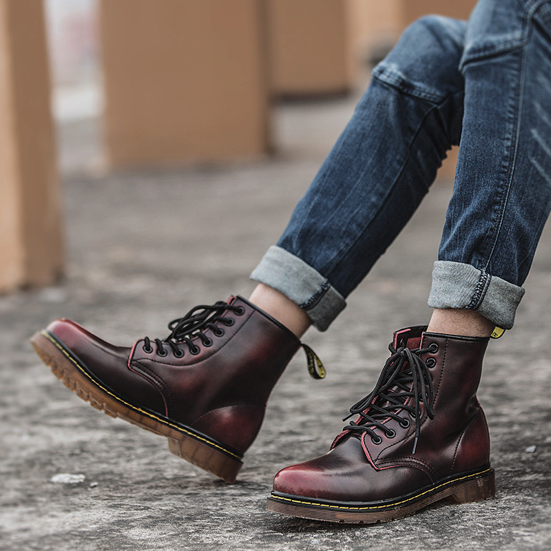 2023. Zimske crne visoke muške čizme Martin čizme na vezanje Slobodno vrijeme Univerzalne muške ležerne čizme Neklizajuće Trend gumene muške ravne čizme