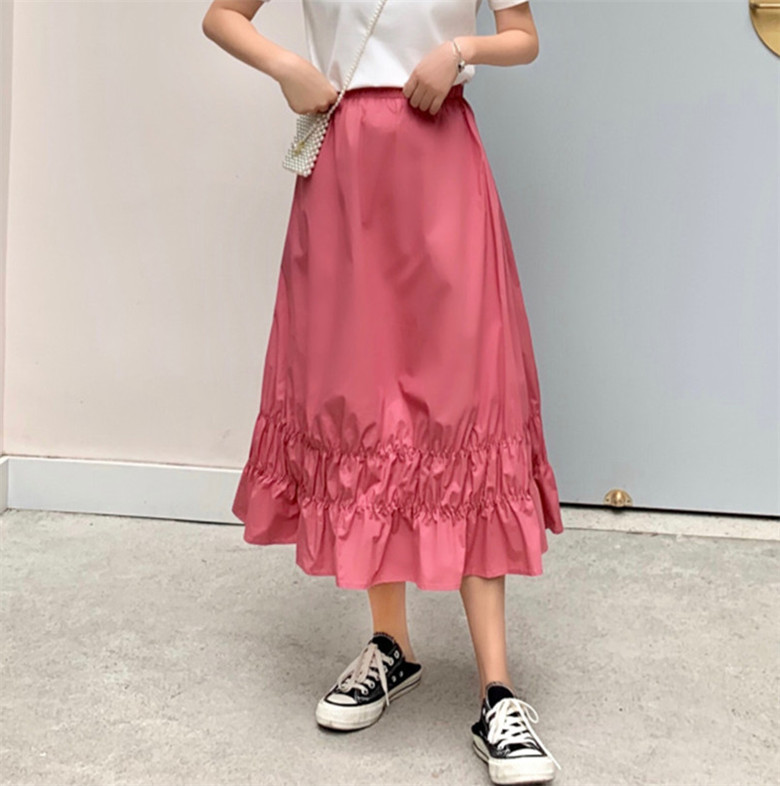 2023 Korean Elegant High Waist ilgas medvilninis lininis sijonas Plisuotas saldus maxi Sijonas rožinis geltonas violetinis mėlynas Didelio dydžio pavasariniai sijonai