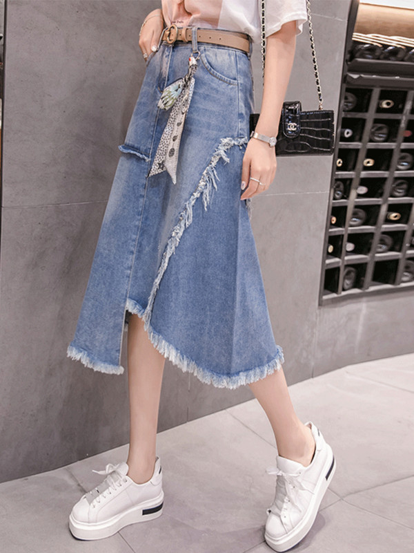 Proljetna suknja A kroja Ženska midi suknja visokog struka Traper suknja Korejske suknje Ženska moda 2023 Gothic Rave Plus veličina