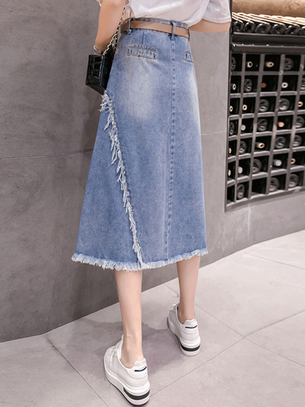 Proljetna suknja A kroja Ženska midi suknja visokog struka Traper suknja Korejske suknje Ženska moda 2023 Gothic Rave Plus veličina