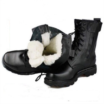 Cizme negre pentru bărbați, armată, tren militar, cizme de urcare, anti-zdrobire, pantofi de exterior, pantofi de iarnă din lână, cu fermoar lateral.