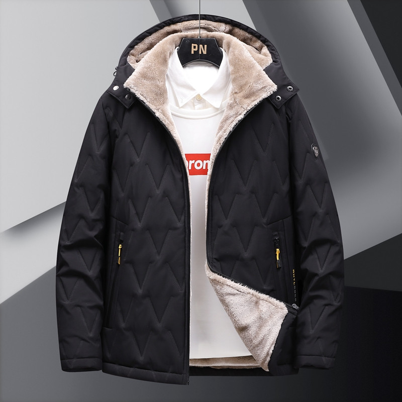 Jachetă de iarnă din lână caldă pentru bărbați Parka nouă, cu glugă, lână de miel, îmbrăcăminte groasă, supradimensionată, cu jachetă de blană, haină căptușită