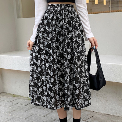 Rimocy ženske midi suknje s cvjetnim printom Ljeto 2022. Elastične suknje A kroja visokog struka Ženske široke duge suknje u korejskom stilu Žene
