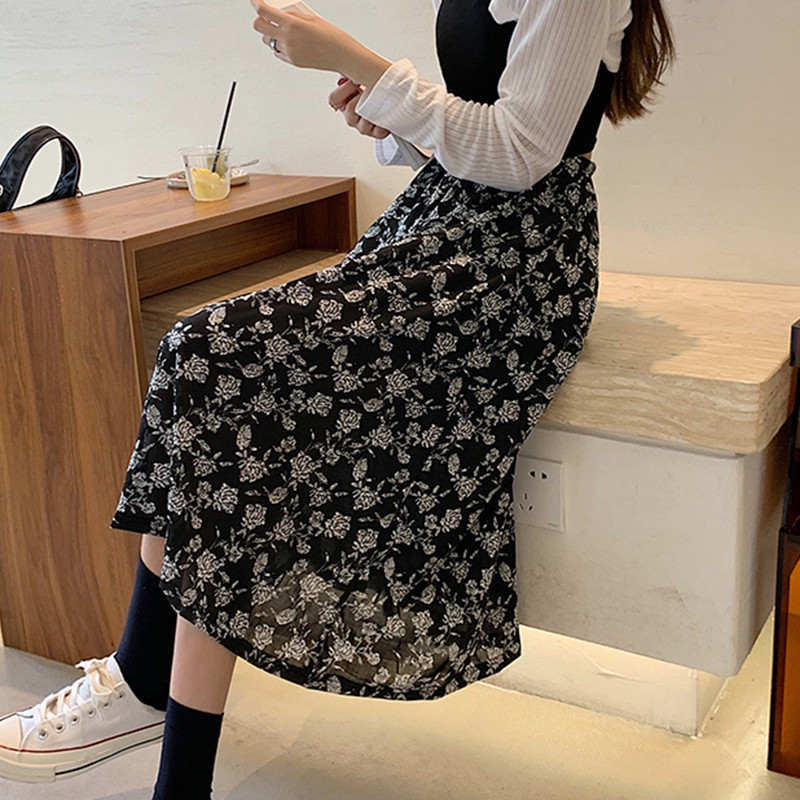 Rimocy ženske midi suknje s cvjetnim printom Ljeto 2022. Elastične suknje A kroja visokog struka Ženske široke duge suknje u korejskom stilu Žene