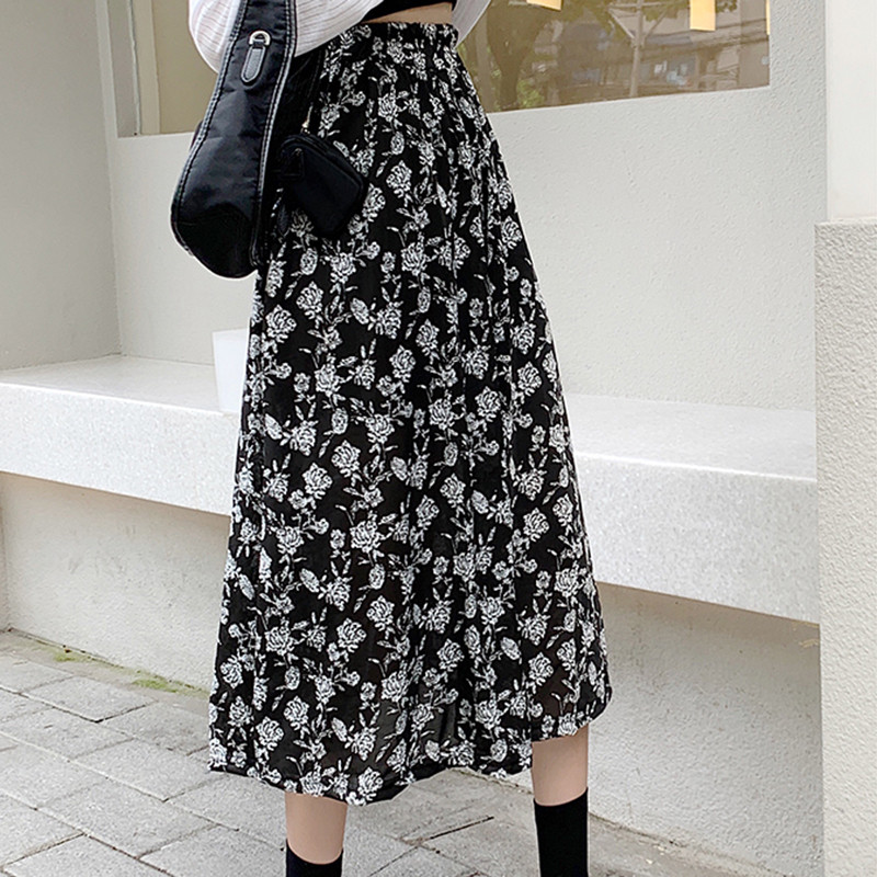 Rimocy ženske midi suknje s cvjetnim printom Ljeto 2022. Elastične suknje A kroja visokog struka Ženske široke duge suknje u korejskom stilu Žene