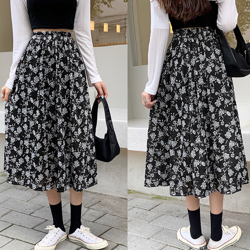 Rimocy ženske midi suknje s cvjetnim printom Ljeto 2022. Elastične suknje A kroja visokog struka Ženske široke duge suknje u korejskom stilu Žene