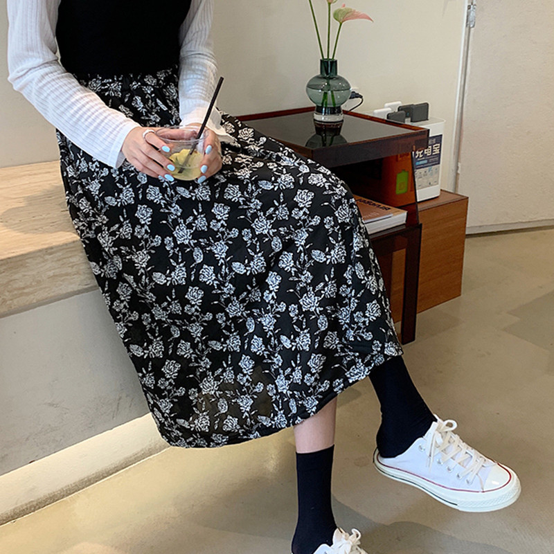 Rimocy ženske midi suknje s cvjetnim printom Ljeto 2022. Elastične suknje A kroja visokog struka Ženske široke duge suknje u korejskom stilu Žene