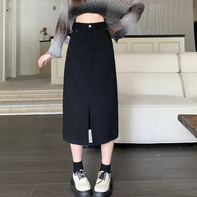 M-4xl Fuste de denim cu fante pentru femei vintage, fuste de toamnă cu talie înaltă, cu linie A, cu lungime medie, fuste de blugi, fuste simple pentru femei, mari mari