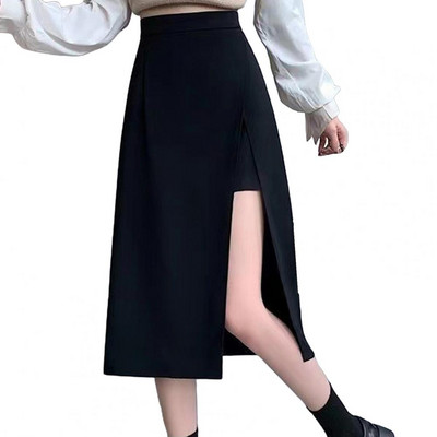 Fusta midi Fusta înfășurată în linie în formă de A Fusta înfășurată în șold de damă elegantă Fusta înfășurată în șold în linie A, talie înaltă, tiv despicat în lateral, mărime mare, pentru damă de birou, lungă