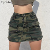 Μίνι Καμουφλάζ Γυναικείες φούστες σε γραμμή Α Vintage Σέξι κομψές streetwear Ευρωπαϊκό στυλ Casual γυναικείες τσέπες Cargo Faldas Mujer