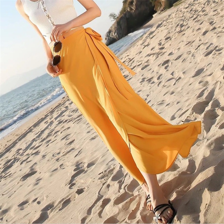 Fuste lungi lungi de primăvară 2023, la modă, fuste din șifon pentru plajă, culoare uni, rochii elegante de petrecere, fuste de dimensiuni mari