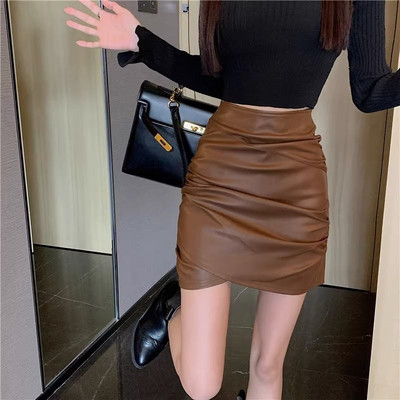 Nepravilna suknja od pu kože Ženske seksi mini suknje visokog struka Jesen Zima Nova crna ležerna kratka suknja A kroja N27