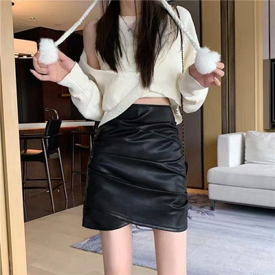 Nepravilna suknja od pu kože Ženske seksi mini suknje visokog struka Jesen Zima Nova crna ležerna kratka suknja A kroja N27