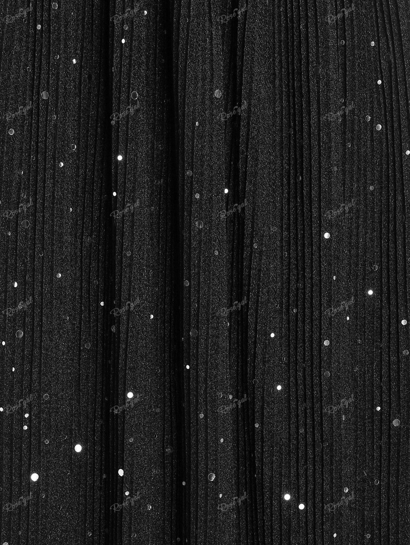 ROSEGAL Plus Size flitrovaná skladaná midi sukňa Čierna módna dvojitá midi sukňa s vysokým pásom