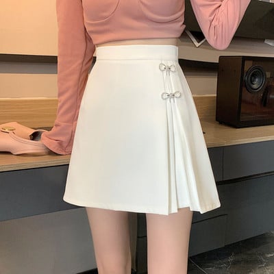 Fusta femei cu talie înaltă confortabilă, linie A plisată, solidă, ocazională, modă delicată, stil coreean pentru femei, elegante, de toamnă, fuste de bază