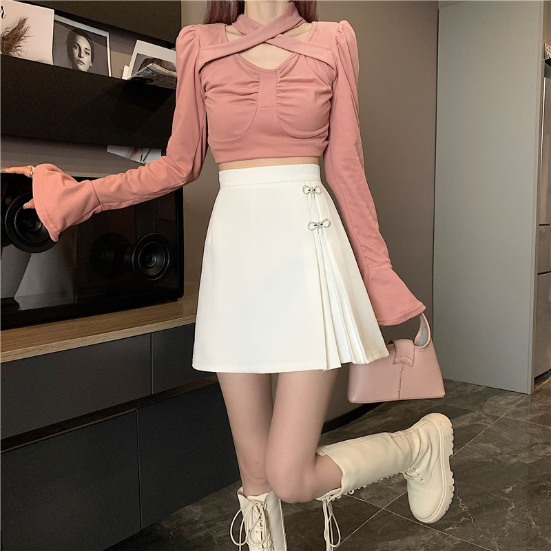 Fusta femei cu talie înaltă confortabilă, linie A plisată, solidă, ocazională, modă delicată, stil coreean pentru femei, elegante, de toamnă, fuste de bază