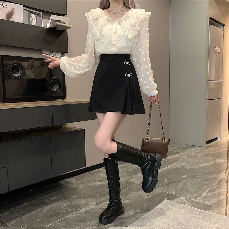 Fusta femei cu talie înaltă confortabilă, linie A plisată, solidă, ocazională, modă delicată, stil coreean pentru femei, elegante, de toamnă, fuste de bază