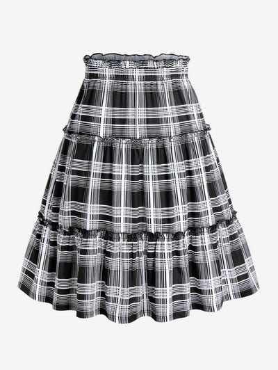 ROSEGAL Plus Size καρό βολάν Midi A Line φούστα 2023 Summer Fashion Μαύρο και άσπρο ελαστικές φούστες μέσης 4XL