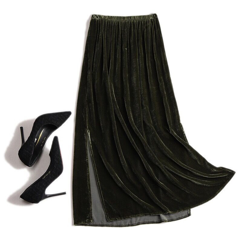2023 de primăvară și toamnă pentru femei Sexy din velur Split Fusta la modă Elegantă iarnă din catifea Fusta de culoare bomboană Fuste marimi mari 5XL 6XL