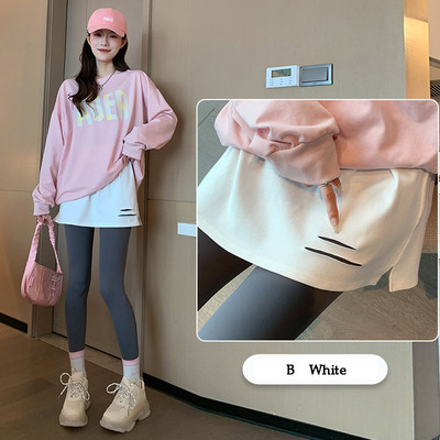 Moteriški balti medvilniniai netikri marškiniai su uodega netaisyklingas sijonas Mergaitei netikra palaidinė megztinis su uodega Madingas „pasidaryk pats“ nuimamas A formos apatinis sijonas