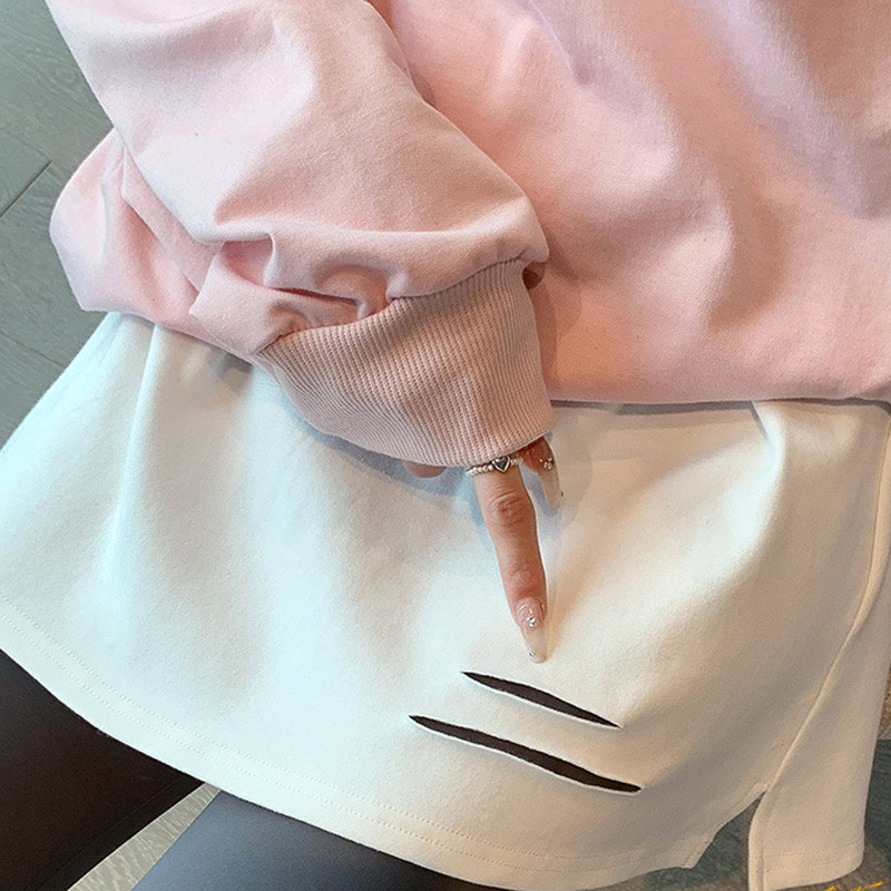 Moteriški balti medvilniniai netikri marškiniai su uodega netaisyklingas sijonas Mergaitei netikra palaidinė megztinis su uodega Madingas „pasidaryk pats“ nuimamas A formos apatinis sijonas