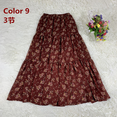 Νέα 2023 Summer Floral σιφόν μάξι φούστες συν μέγεθος Ανοιξιάτικη μακριά εμπριμέ φούστα, Bohemian beach Ruffle φούστα 4XL 5xl