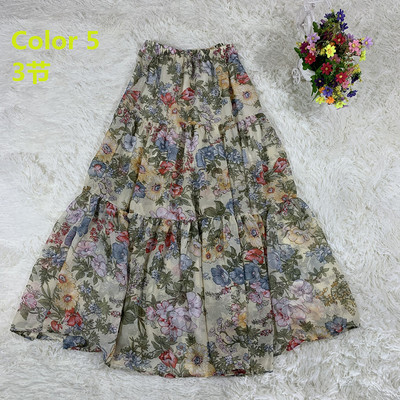 Νέα 2023 Summer Floral σιφόν μάξι φούστες συν μέγεθος Ανοιξιάτικη μακριά εμπριμέ φούστα, Bohemian beach Ruffle φούστα 4XL 5xl