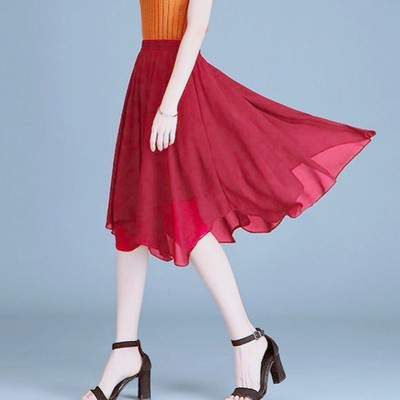 Fusta din șifon cu talie înaltă pentru femei la modă, vara 2023, plus mărime, ocazional, cu volane asimetrice, fuste cu pliuri.