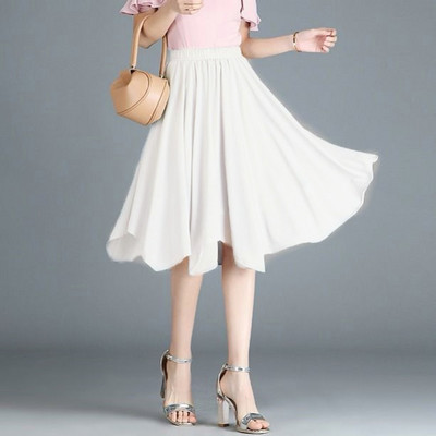 Fusta din șifon cu talie înaltă pentru femei la modă, vara 2023, plus mărime, ocazional, cu volane asimetrice, fuste cu pliuri.