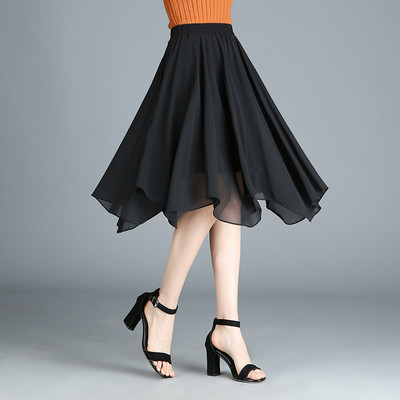 Fusta din șifon cu talie înaltă pentru femei la modă, vara 2023, plus mărime, ocazional, cu volane asimetrice, fuste cu pliuri.
