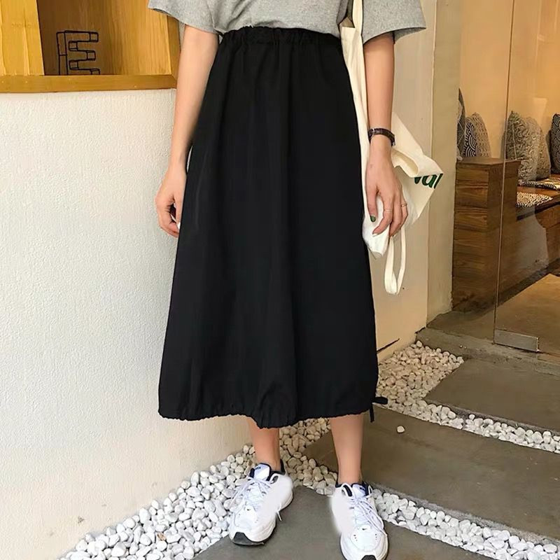 Fusta din bumbac alb negru violet femei 2023 fustă lanternă școală cu talie înaltă coreeană fuste lungi autunm marime mare 5XL 6XL