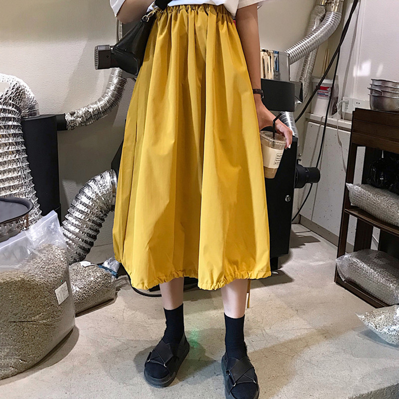 Fusta din bumbac alb negru violet femei 2023 fustă lanternă școală cu talie înaltă coreeană fuste lungi autunm marime mare 5XL 6XL