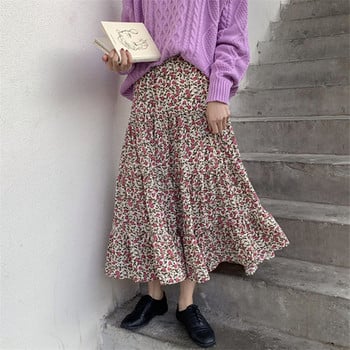 Plus μέγεθος Floral Print vintage φούστες, 2023 Ψηλόμεση πλισέ Maxi φούστα Κομψή γυναικεία βαμβακερή φούστες Bohemia 5XL 6XL