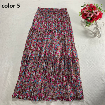Plus μέγεθος Floral Print vintage φούστες, 2023 Ψηλόμεση πλισέ Maxi φούστα Κομψή γυναικεία βαμβακερή φούστες Bohemia 5XL 6XL