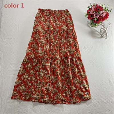 Plus μέγεθος Floral Print vintage φούστες, 2023 Ψηλόμεση πλισέ Maxi φούστα Κομψή γυναικεία βαμβακερή φούστες Bohemia 5XL 6XL