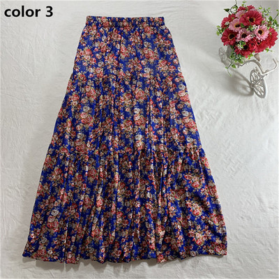 Plus μέγεθος Floral Print vintage φούστες, 2023 Ψηλόμεση πλισέ Maxi φούστα Κομψή γυναικεία βαμβακερή φούστες Bohemia 5XL 6XL