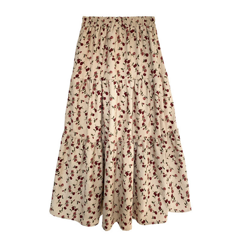 Fuste de epocă cu imprimeu floral de mărime mare, 2023 Fusta maxi plisată cu talie înaltă Fuste elegante din bumbac Boemia 5XL 6XL