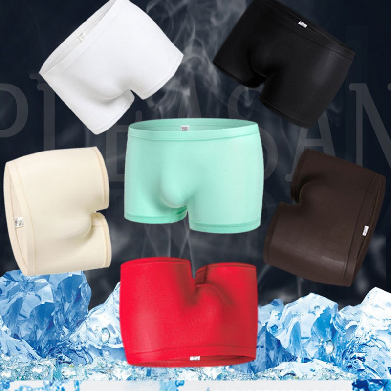 Vruće muške ledeno svilene bešavne bokserice Donje rublje Seksi prozračne prozirne bokserice Gaćice Bokserice Kupaće gaće