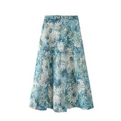 Korėjos vintažinio aliejaus tapybos sijonas su gėlėmis Big Swing Skėtinis sijonas 2023 m. aukštu juosmeniu, plonas, didelio dydžio moteriškas ilgas sijonas